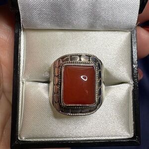 Ring Vintage Chalcedony Gemstone 925 Sterling Silver Solid Thick Band